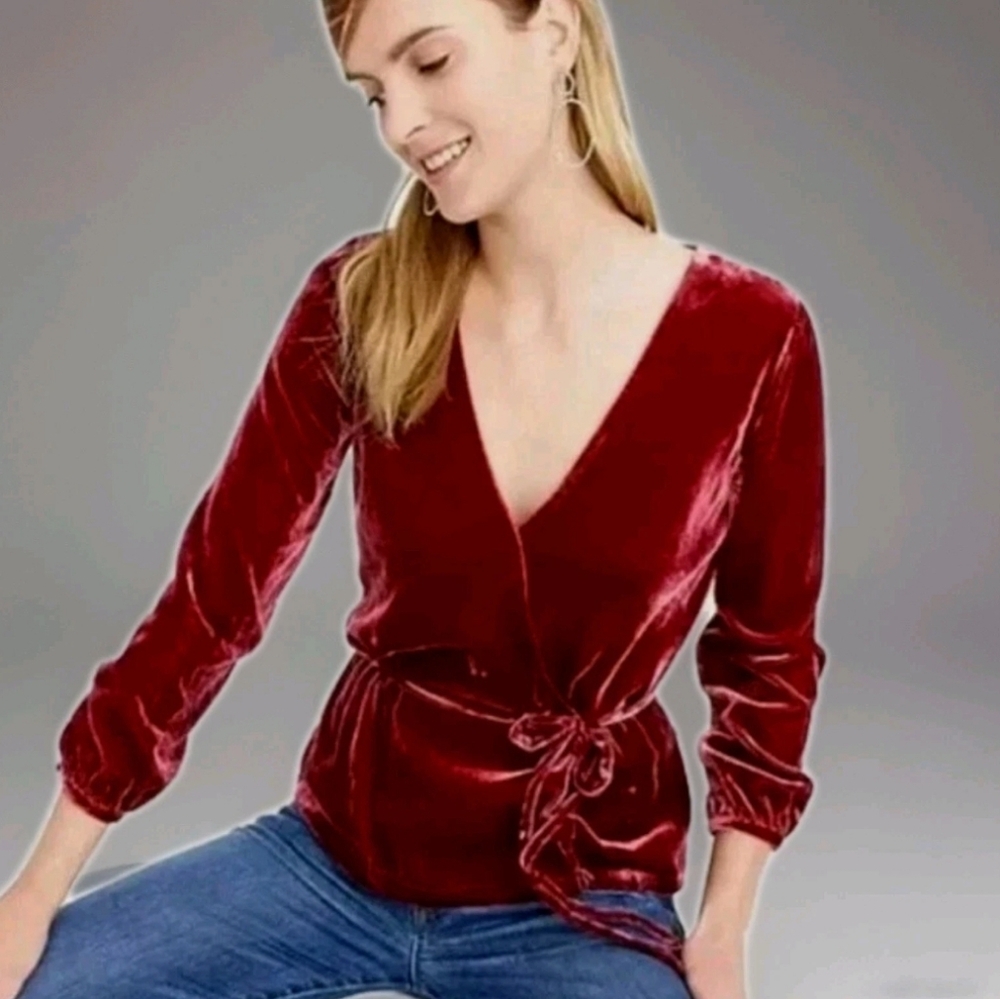 J Crew Velvet Peplum Top Blouse Small 4 Burgundy Shimmery Red Nwt